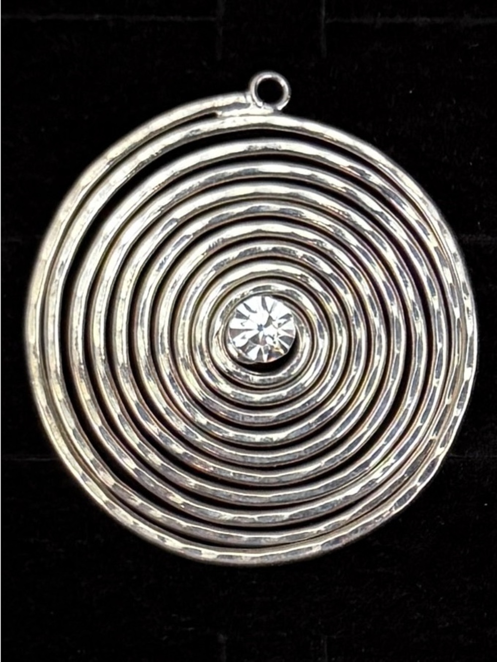 Vintage Silvertone Concentric Circle Pendant Clear Rhinestone Accent